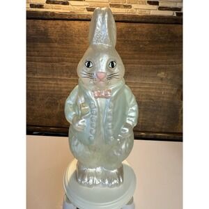 Vintage Mercury Glass Easter Bunny Figurine Pastel Rabbit w Bow Tie